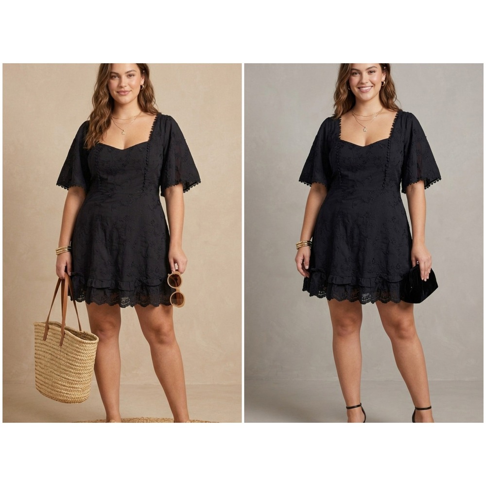 Showpo Embroidered Mini Dress Womens 10 Black Flutter Sleeve Ruffle Fairy Grunge